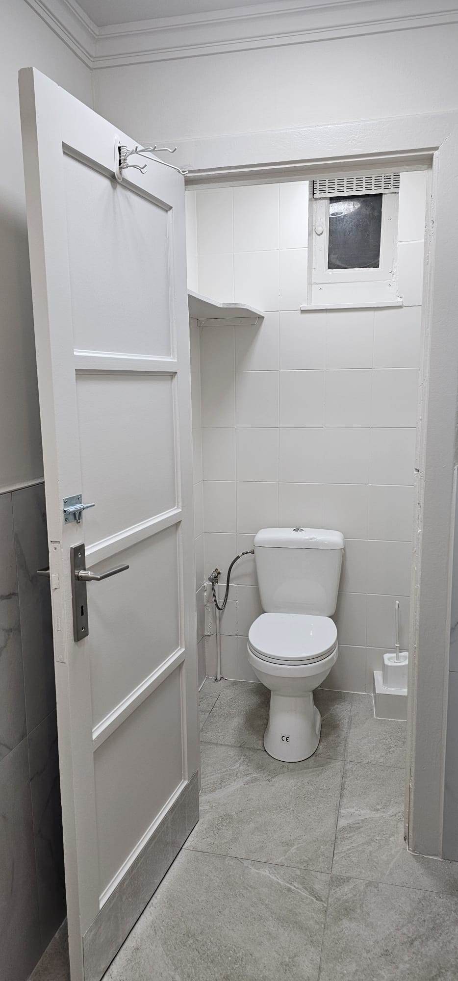 WC après rénovation, porte et murs repeints en blanc